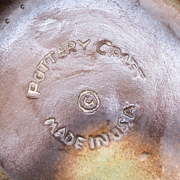 Vintage Pottery Craft Bowl - USA - Textured Geometric Design - Blue Brown Tan - Picture 9 of 10